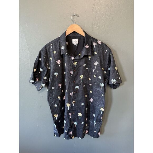 Rip Curl Womens Black Short Sleeve Palm Trees Button Up Shirt Size XL - Picture 1 of 3